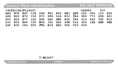 Reproduction GM Trunk RPO SPID Service Parts Identification Label